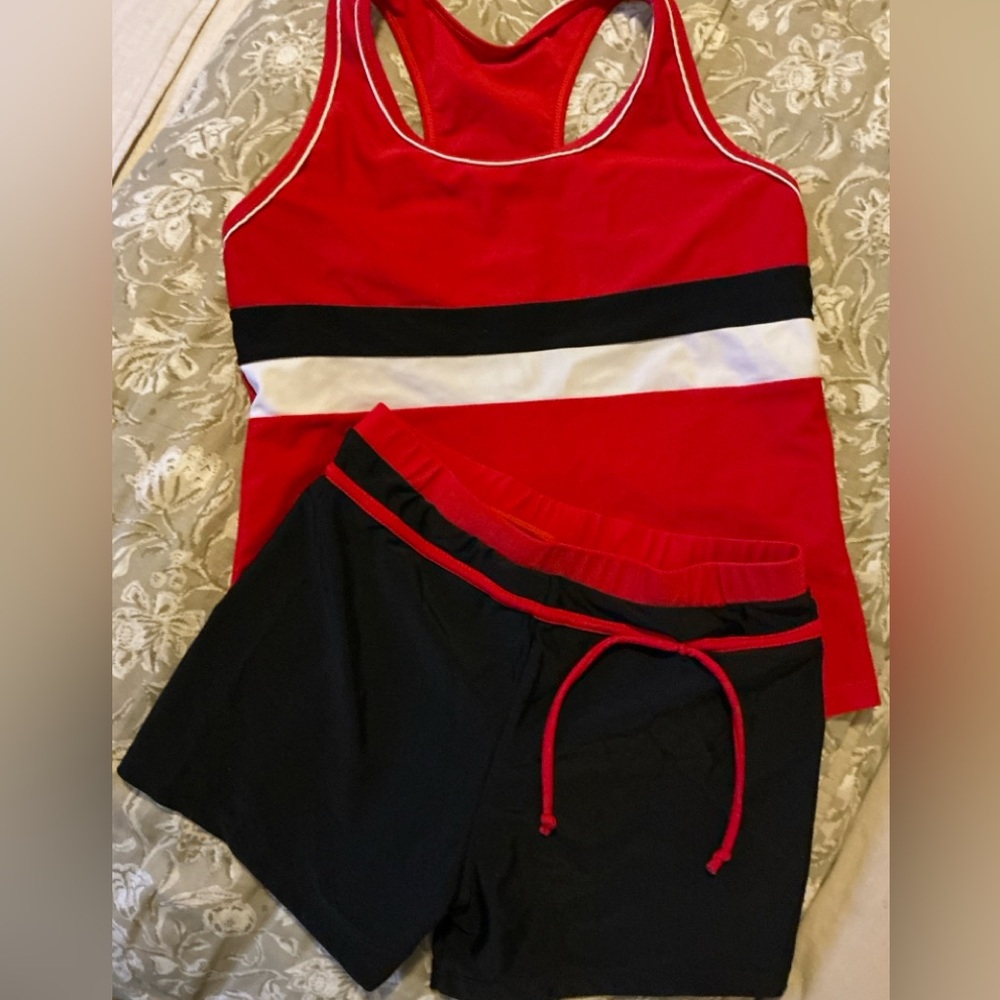 Kids Red and Black Tank Swim Set ( worn 2xs )
